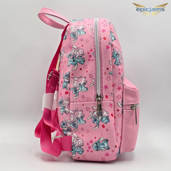 Disney Lilo and Stitch Stitch and Angel Love AOP Pink Heart Mini Backpack Bag - Picture 4 of 5